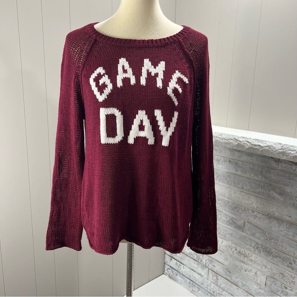 Wooden Ships Game Day Cotton Blend Burgundy Knit Crewneck Long Sleeve Sweater M